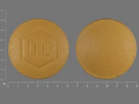 Pill with imprint DD, yellow, round, 6 mm (Estradiol Velerate 3 mg)