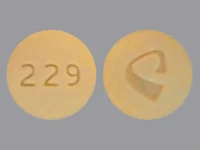 Pill with imprint 229 logo, orange, round, 10 mm (Oxycodone and Acetaminophen Oxycodone Hydrochloride 7.5 mg / Acetaminophen 325 mg)