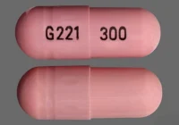Pill with imprint 300 G221, pink, capsule, 18 mm (Lithium Carbonate 300 mg)