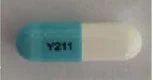 Pill with imprint Y211, blue & white, capsule, 19 mm (Acyclovir 200 mg)