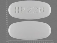Pill with imprint HP 228, white, oval, 22 mm (Acyclovir 800 mg)