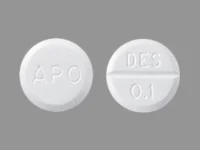 Pill with imprint APO DES 01, white, round, 6 mm (Desmopressin Acetate 0.1 mg)