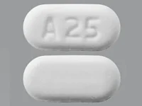 Pill with imprint A25, white, oval, 8 mm (Ezetimibe 10 mg)