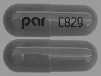Pill with imprint par C829, gray, capsule, 18 mm (Diltiazem Hydrochloride 120 mg)