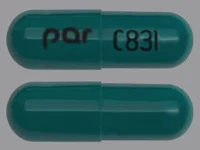 Pill with imprint par C831, green, capsule, 24 mm (Diltiazem Hydrochloride 240 mg)
