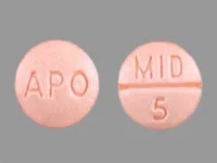 Pill with imprint APO MID 5, orange, round, 7 mm (Midodrine Hydrochloride 5 mg)
