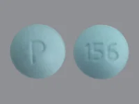 Pill with imprint P 156, blue, round, 9 mm (Varenicline Tartrate 1 mg)