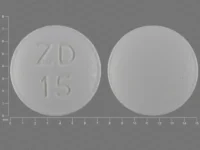 Pill with imprint ZD 15, white, round, 7 mm (Topiramate 50 mg)