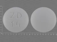 Pill with imprint ZD 14, white, round, 10 mm (Topiramate 100 mg)