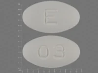 Pill with imprint E 03, white, oval, 11 mm (Carvedilol 12.5 mg)