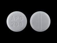 Pill with imprint APO 200, white, round, 10 mm (Carbamazepine 200 mg)
