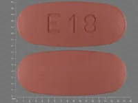 Pill with imprint E 18, red, capsule, 17 mm (Moxifloxacin Hydrochloride 400 mg)