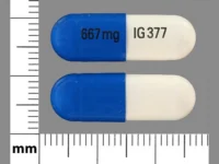 Pill with imprint 667mg IG377, blue, capsule, 25 mm (Calcium Acetate 667 mg)