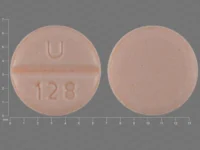 Pill with imprint U 128, orange, round, 7 mm (Hydrochlorothiazide 25 mg)