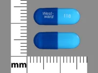 Pill with imprint West ward 118, blue, capsule, 13 mm (Colchicine 0.6 mg)