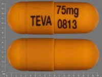 Pill with imprint TEVA 75mg 0813, orange, capsule, 19 mm (Nortriptyline Hydrochloride 75 mg)