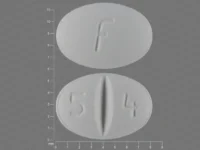 Pill with imprint F 5 4, white, oval, 8 mm (Escitalopram Oxalate 10 mg)