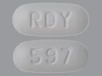Pill with imprint RDY 597, gray, capsule, 12 mm (Memantine 10 mg)