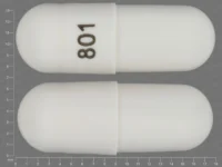 Pill with imprint 801, white, capsule, 22 mm (Cephalexin 250 mg)
