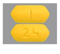 Pill with imprint I 24, brown, hexagon, 11 mm (Prasugrel 10 mg)