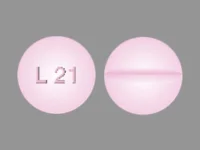 Pill with imprint L21, pink, round, 6 mm (Levothyroxine Sodium 0.112 mg)