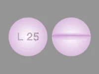 Pill with imprint L25, purple, round, 6 mm (Levothyroxine Sodium 0.175 mg)