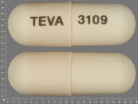 Pill with imprint TEVA 3109, brown, capsule, 22 mm (Amoxicillin 500 mg)