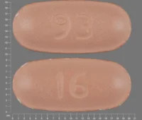Pill with imprint 93 16, brown, oval, 20 mm (Nabumetone 750 mg)