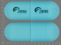 Pill with imprint 2890 2890, blue, capsule, 16 mm (Duloxetine 20 mg)