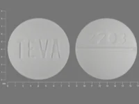 Pill with imprint TEVA 2203, white, round, 8 mm (Metoclopramide 10 mg)