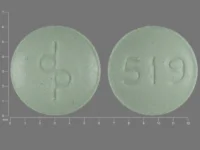 Pill with imprint dp 519, green, round, 6 mm (Inert)