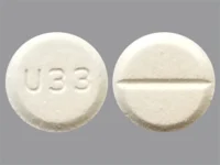 Pill with imprint U33, white, round, 7 mm (Lorazepam 1 mg)