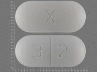 Pill with imprint X 3 2, white, capsule, 22 mm (Amoxicillin and Clavulanate Potassium Amoxicillin Anhydrous 875 mg / Clavulanic Acid 125 mg)