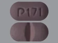 Pill with imprint P171, purple, capsule, 8 mm (Colchicine 0.6 mg)