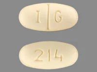 Pill with imprint 214 IG, yellow, oval, 13 mm (Sertraline Hydrochloride 100 mg)