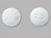 Pill with imprint LUPIN 25, white, round, 7 mm (Lisinopril 2.5 mg)