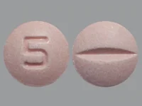 Pill with imprint 5, pink, round, 7 mm (Lisinopril 5 mg)
