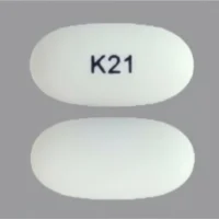 Pill with imprint K21, white, oval, 19 mm (Sevelamer Carbonate 800 mg)