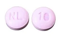 Pill with imprint NL 10, purple, round, 7 mm (Nebivolol 10 mg)