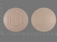 Pill with imprint M, orange, round, 6 mm (Levomefolate Calcium 0.451 mg)