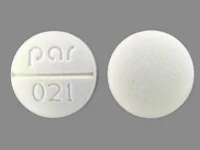 Pill with imprint Par 021, white, round, 8 mm (Isosorbide Dinitrate 10 mg)