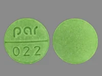 Pill with imprint Par 022, green, round, 8 mm (Isosorbide Dinitrate 20 mg)