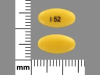 Pill with imprint I 52, yellow, oval, 12 mm (Pantoprazole Sodium 40 mg)