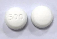 Pill with imprint 500, white, round, 11 mm (Metformin Hydrochloride 500 mg)