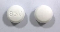 Pill with imprint 850, white, round, 13 mm (Metformin Hydrochloride 850 mg)