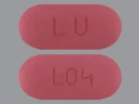 Pill with imprint LU L04, pink, oval, 14 mm (Azithromycin 250 mg)