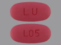 Pill with imprint LU L05, pink, oval, 17 mm (Azithromycin 500 mg)