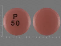 Pill with imprint P 50, brown, round, 8 mm (Diclofenac Sodium 50 mg)