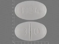 Pill with imprint 3 0 1104, white, oval, 9 mm (Isosorbide Mononitrate 30 mg)
