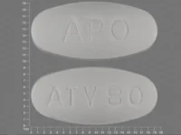 Pill with imprint APO ATV80, white, oval, 19 mm (Atorvastatin Calcium 80 mg)
